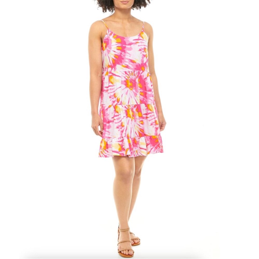 Crown & Ivy Bright Pink, Orange and Yellow Tie-Dye Swim Coverup - Picture 5 of 5